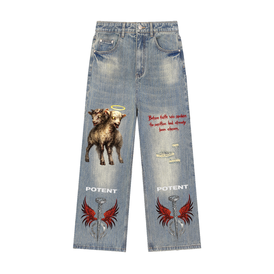 Vintage Wash Distressed Denim Jeans