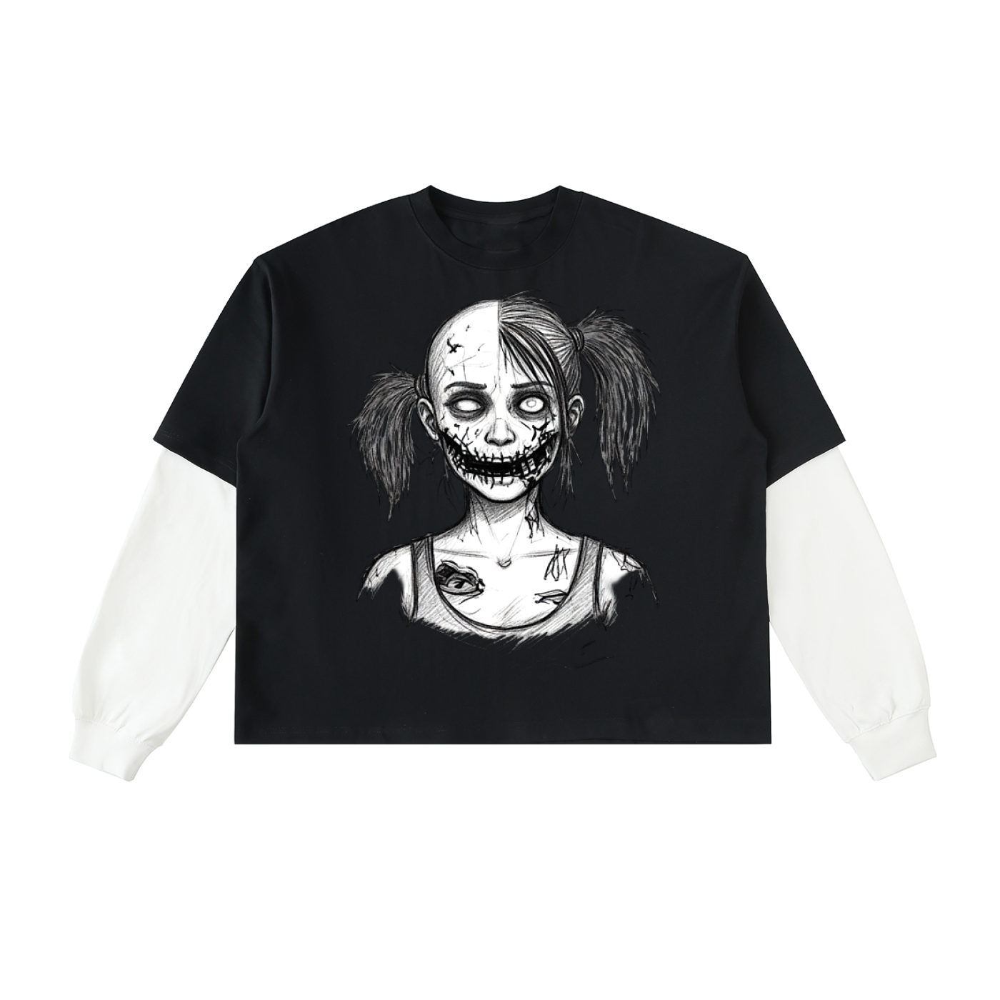 Layered Contrast Sleeve Cotton T-Shirt