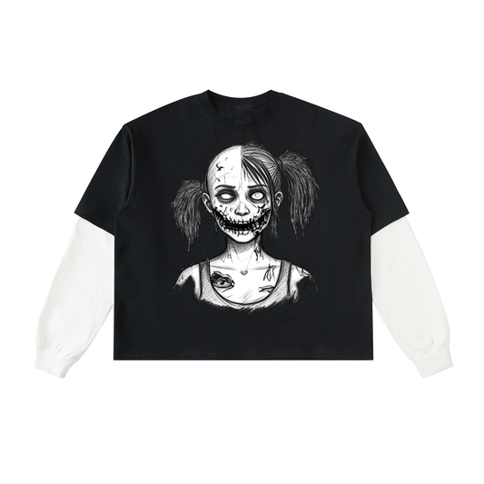 Layered Contrast Sleeve Cotton T-Shirt