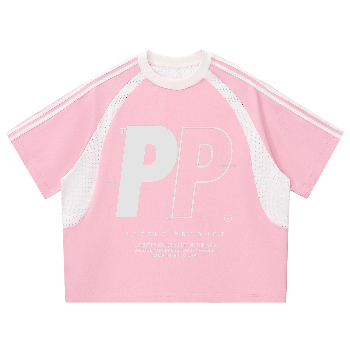 Contrast Stripes Panel Mesh T-shirt