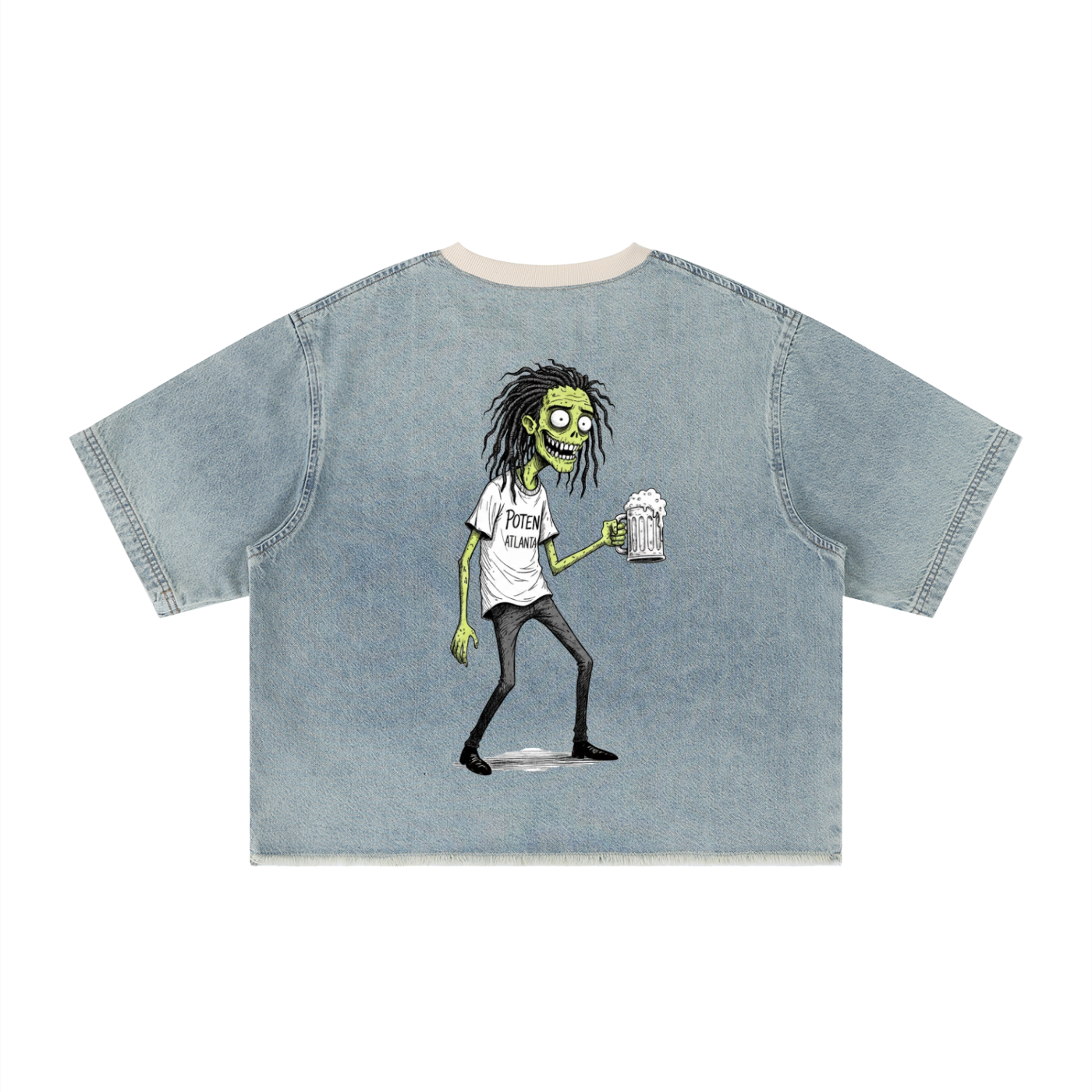 Unisex Vintage Wash Boxy Raw Hem Denim T-Shirt