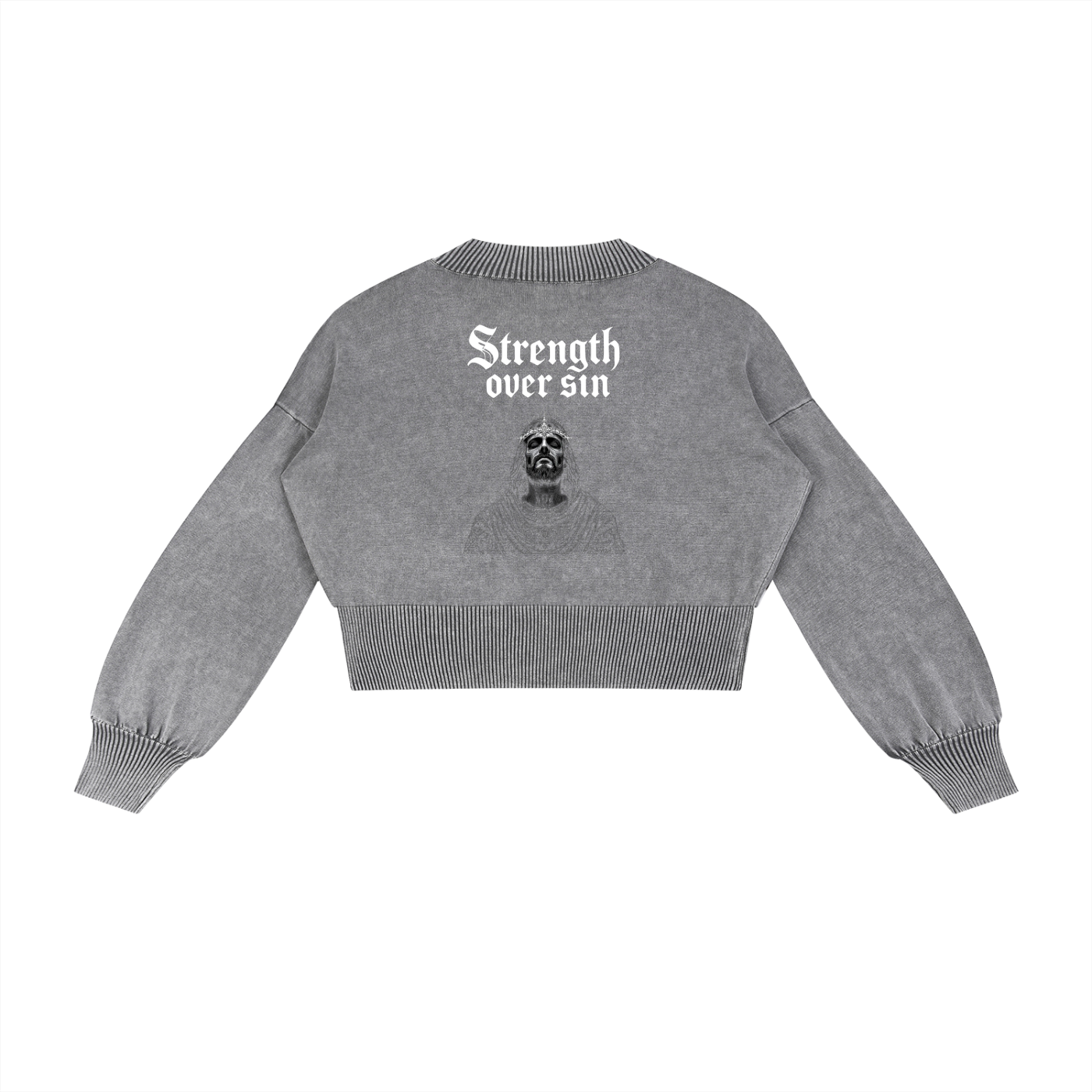 Mineral Wash Balloon Sleeve Cropped Sweater