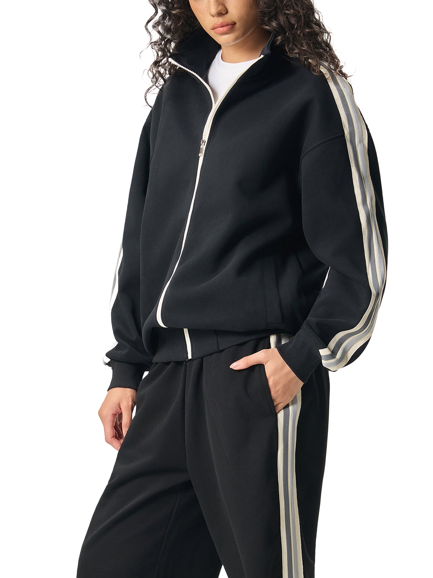 Contrast Side-Stripe Stand Collar  Jacket