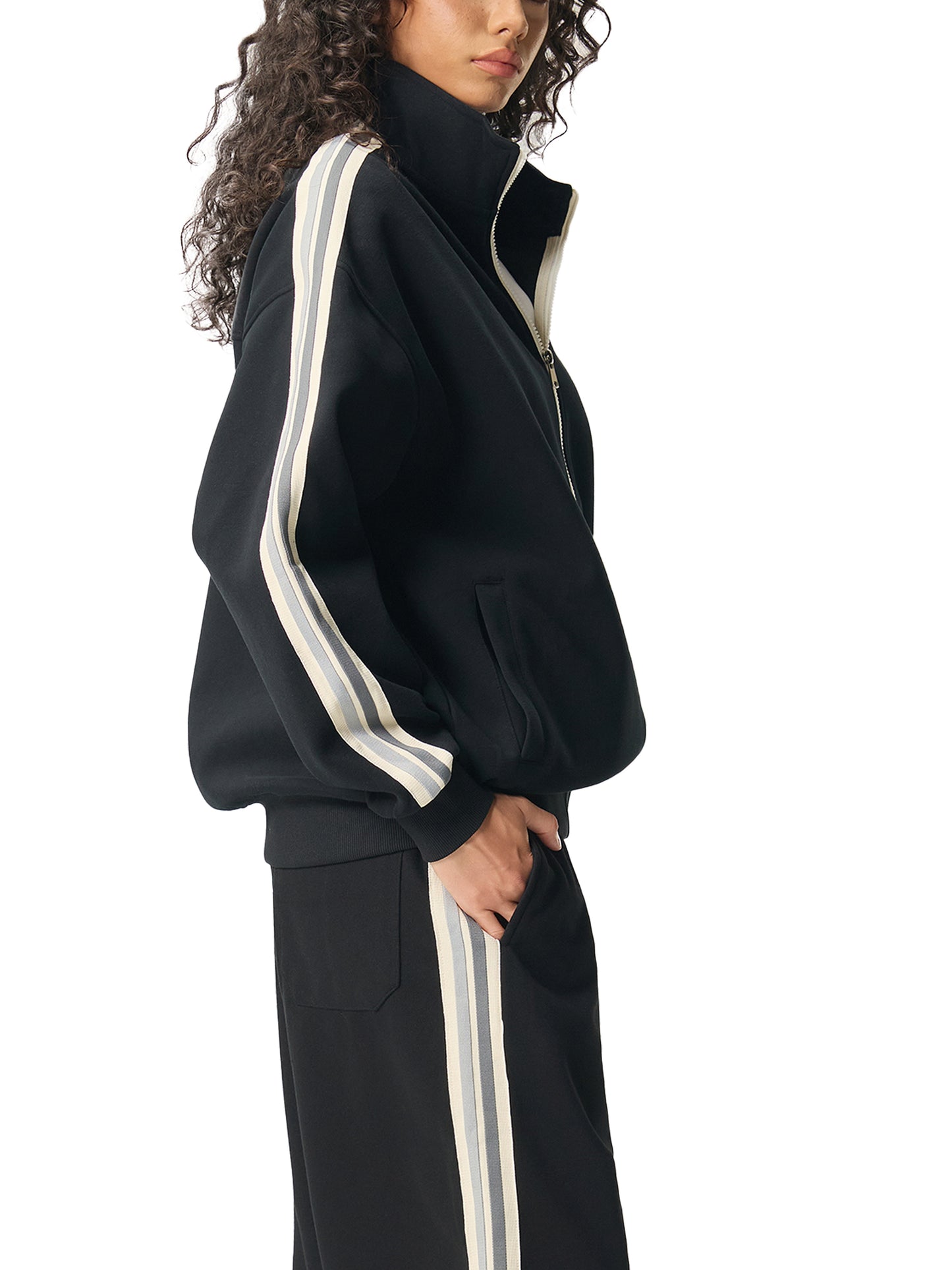 Contrast Side-Stripe Stand Collar  Jacket