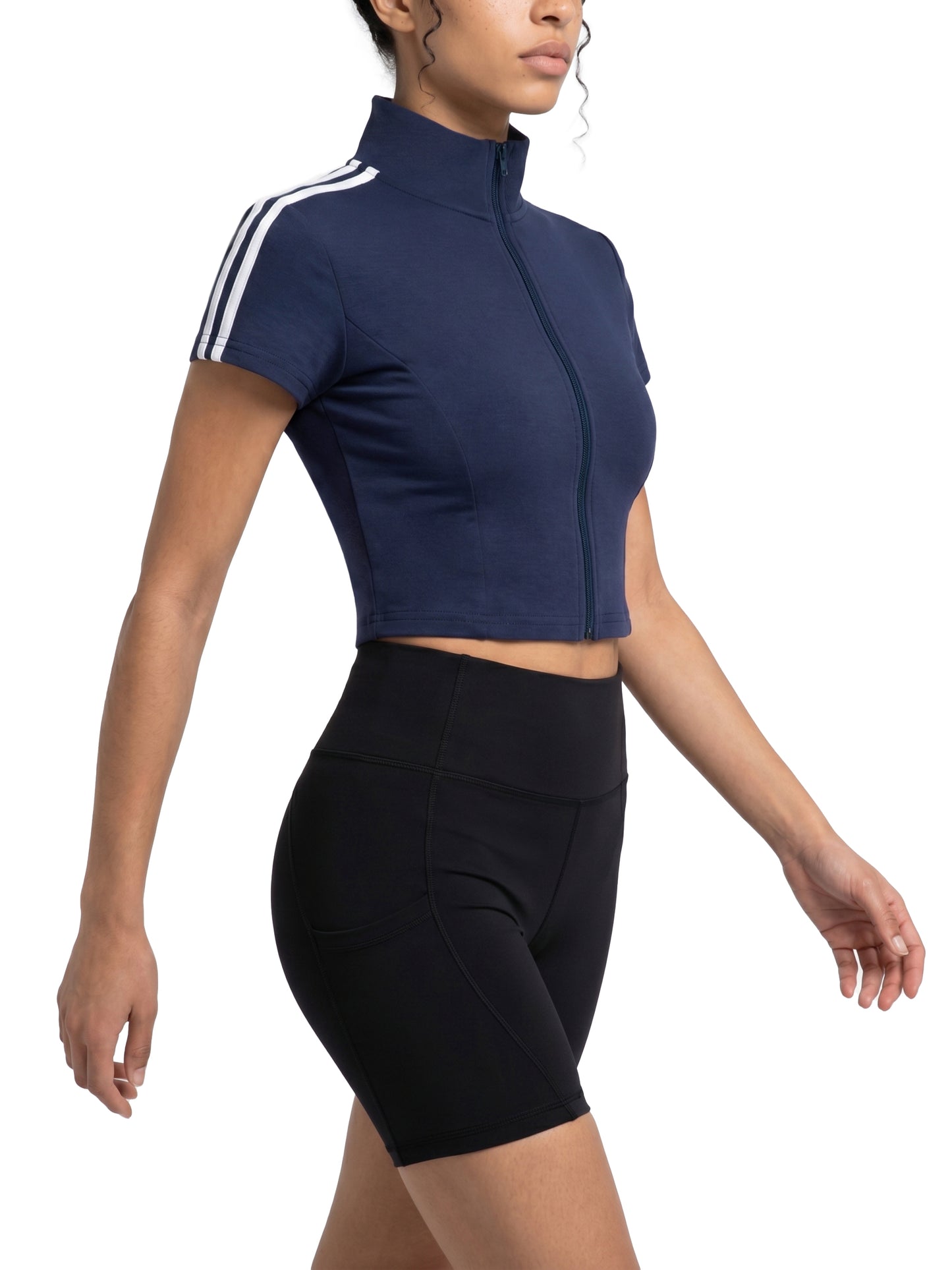 Women's Cropped Full Zip Short Sleeve T-Shirt