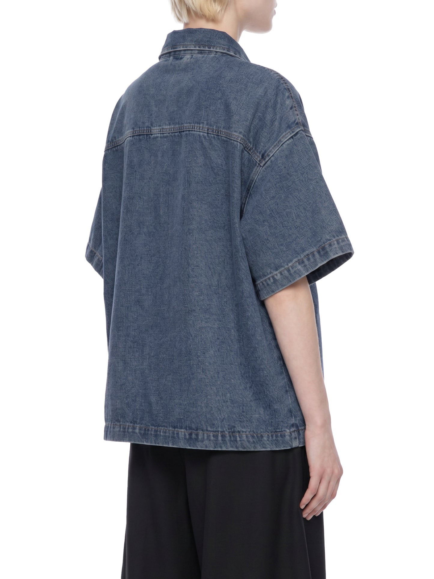 Unisex Vintage Wash Boxy Quarter-Zip Denim Shirt