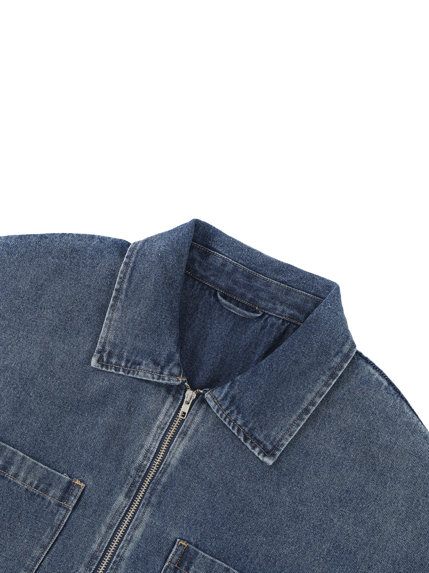 Unisex Vintage Wash Boxy Quarter-Zip Denim Shirt